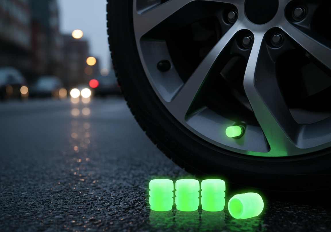 Glow-in-the Dark Valve Caps - Bright Neon Green.